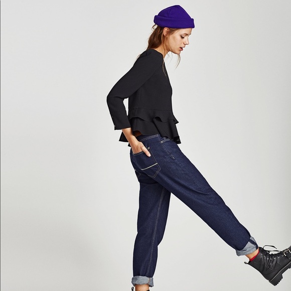 NWT Zara Black Frilled Ruffled Hem Blouse Top - Picture 4 of 8